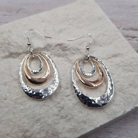 Mixed Metal Multilaminar Oval Dangle Earrings