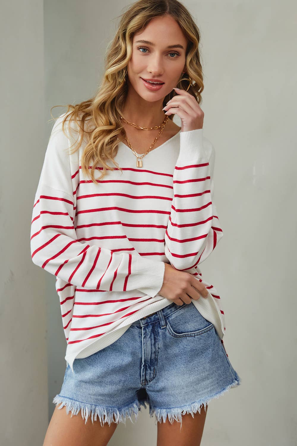 Ivory Red Striped Sweater