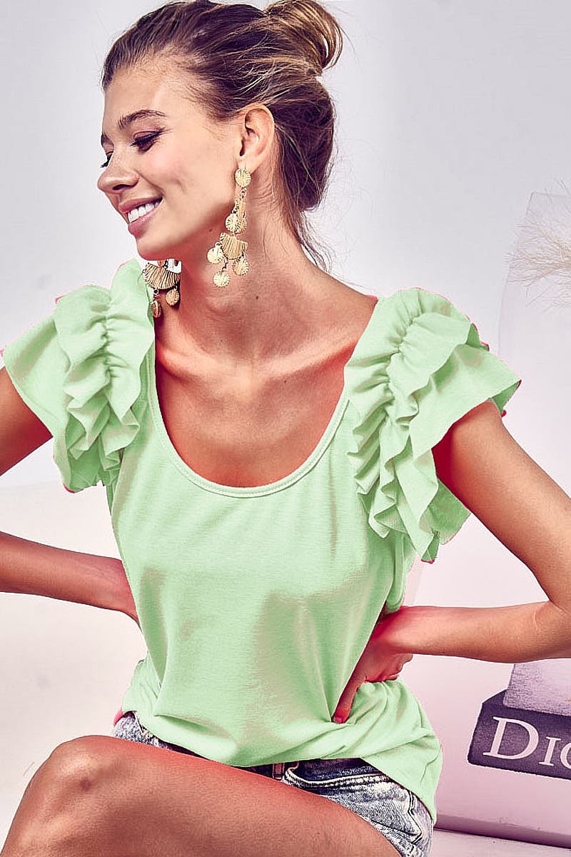 French Terry Ruffled Shoulder Top