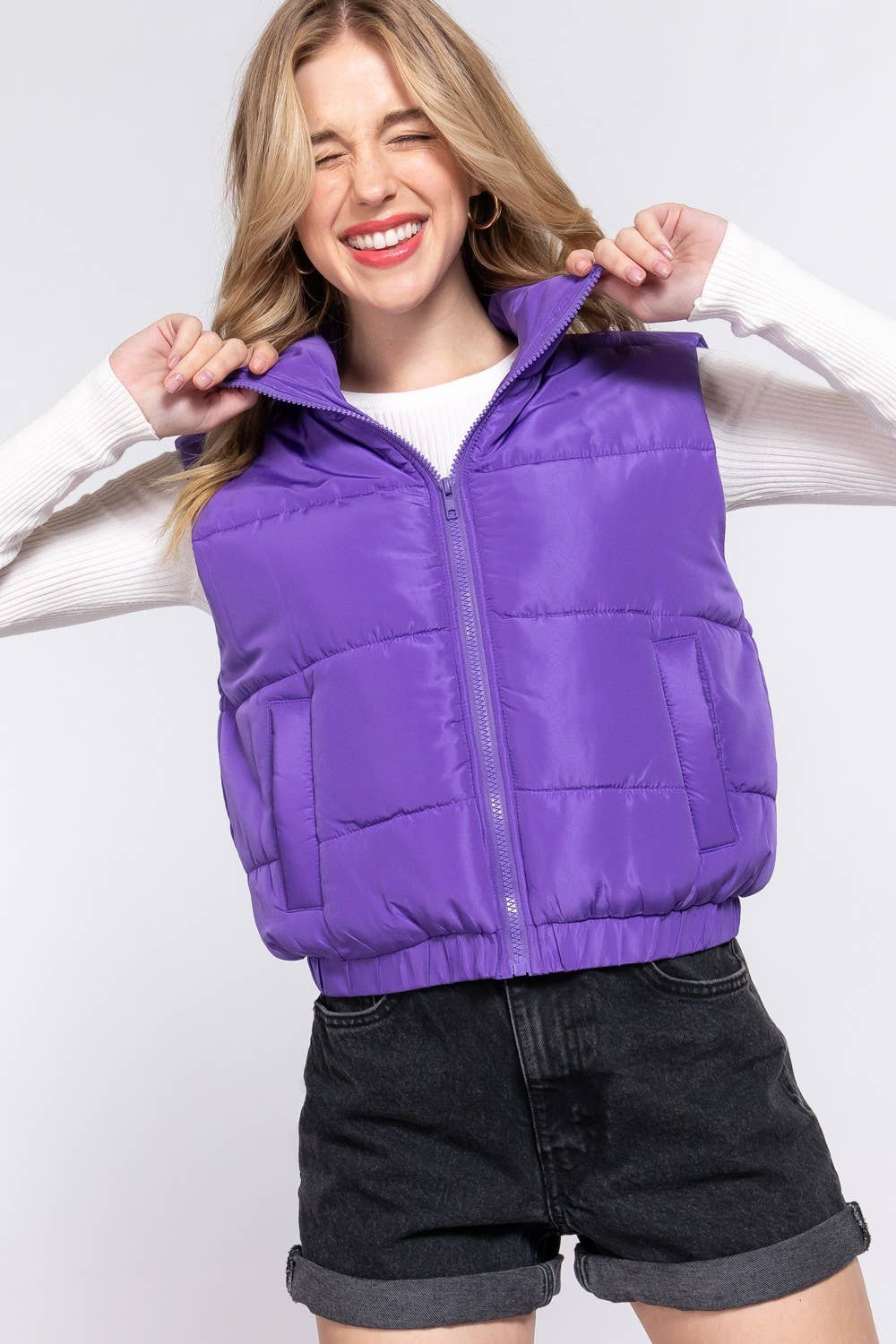 Puffer Padding Vest-Purple