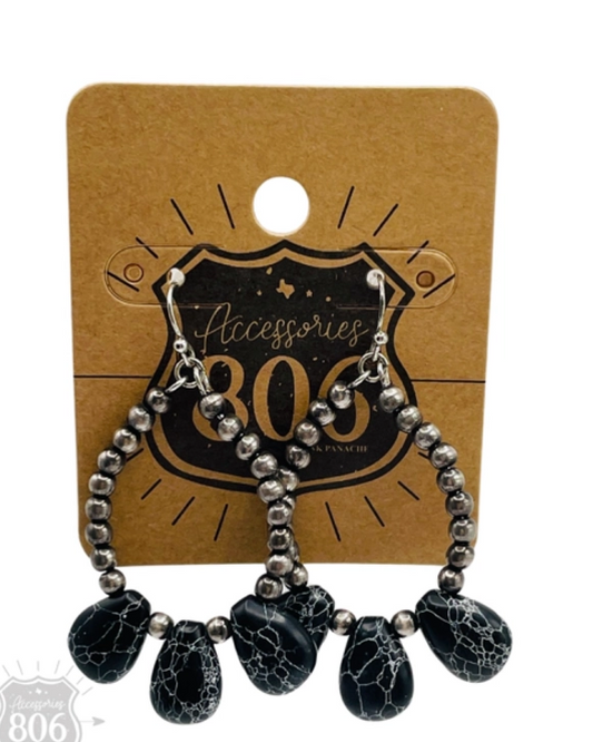 Burnished Bead and Stone Teardrop Earrings