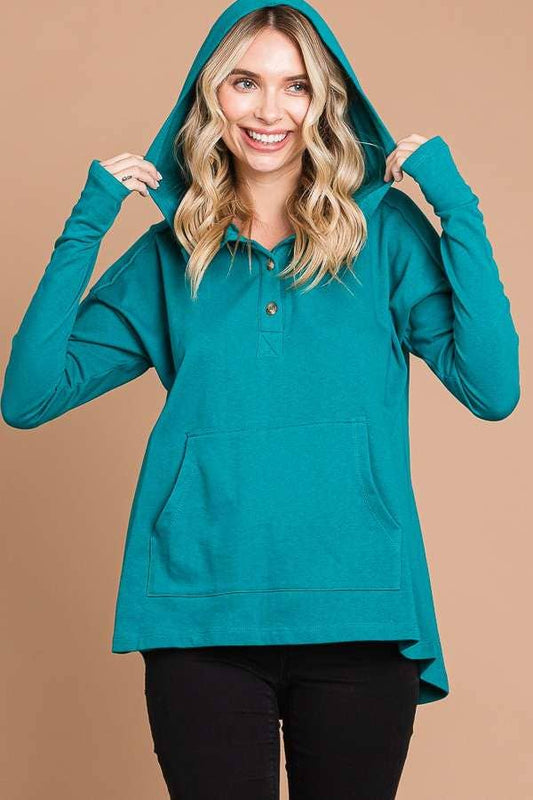 TEAL OVERSIZED FLARE HIGH & LOW HEM HOODIE