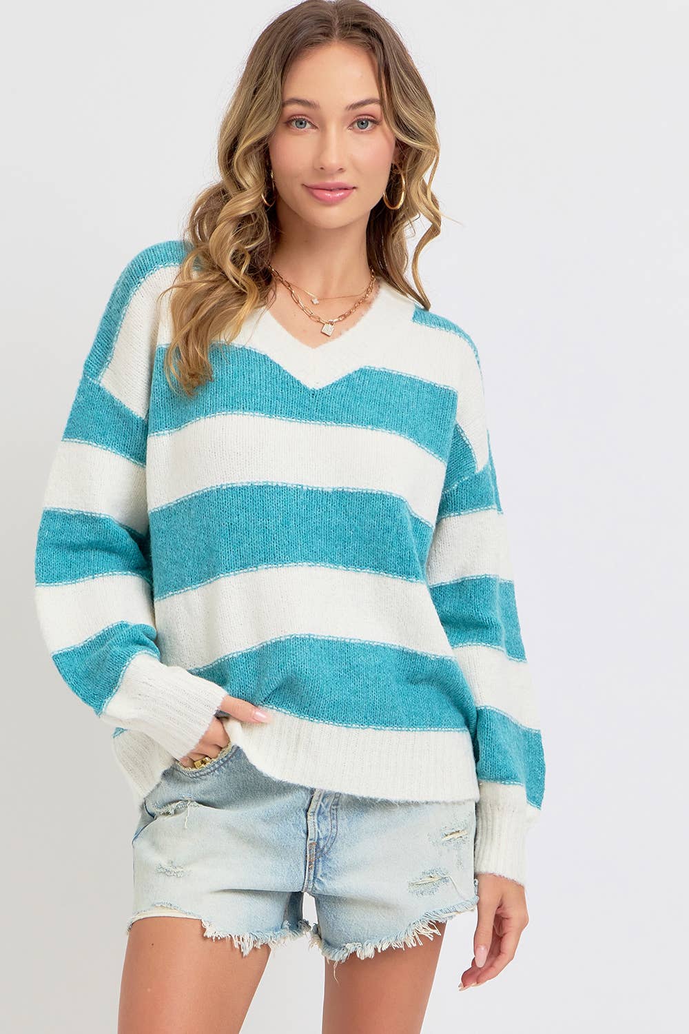 Teal Blue Striped Sweater