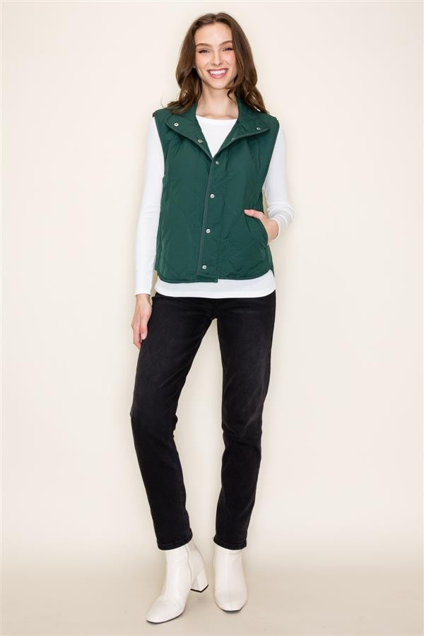 Button Down Padded Vest - Evergreen