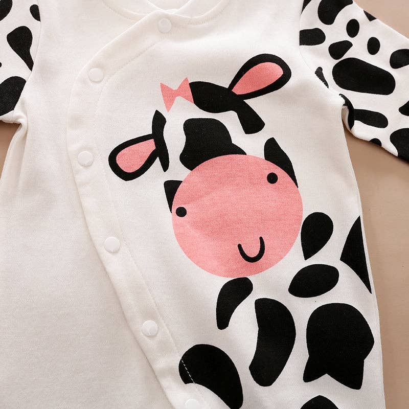 Baby Boy / Girl Cow Print Jumpsuit: White