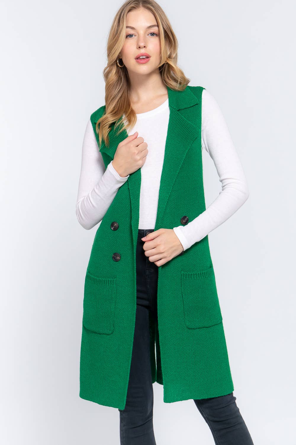 Green Sleeveless Sweater Cardigan