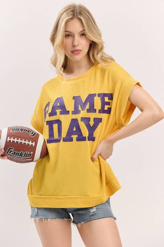 Yellow Game day Ribbed Knit Top