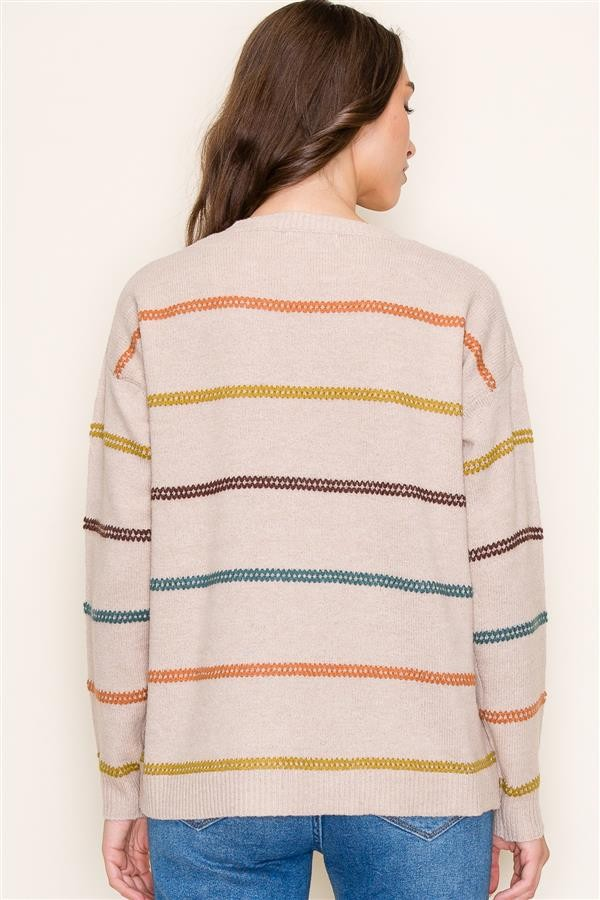 Multicolor Stitch Pullover Sweater - Sand