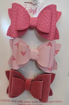3 Pack Leather Bows - Valentine Pink