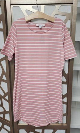 Creamy Pink Stripe T-Shirt Dress