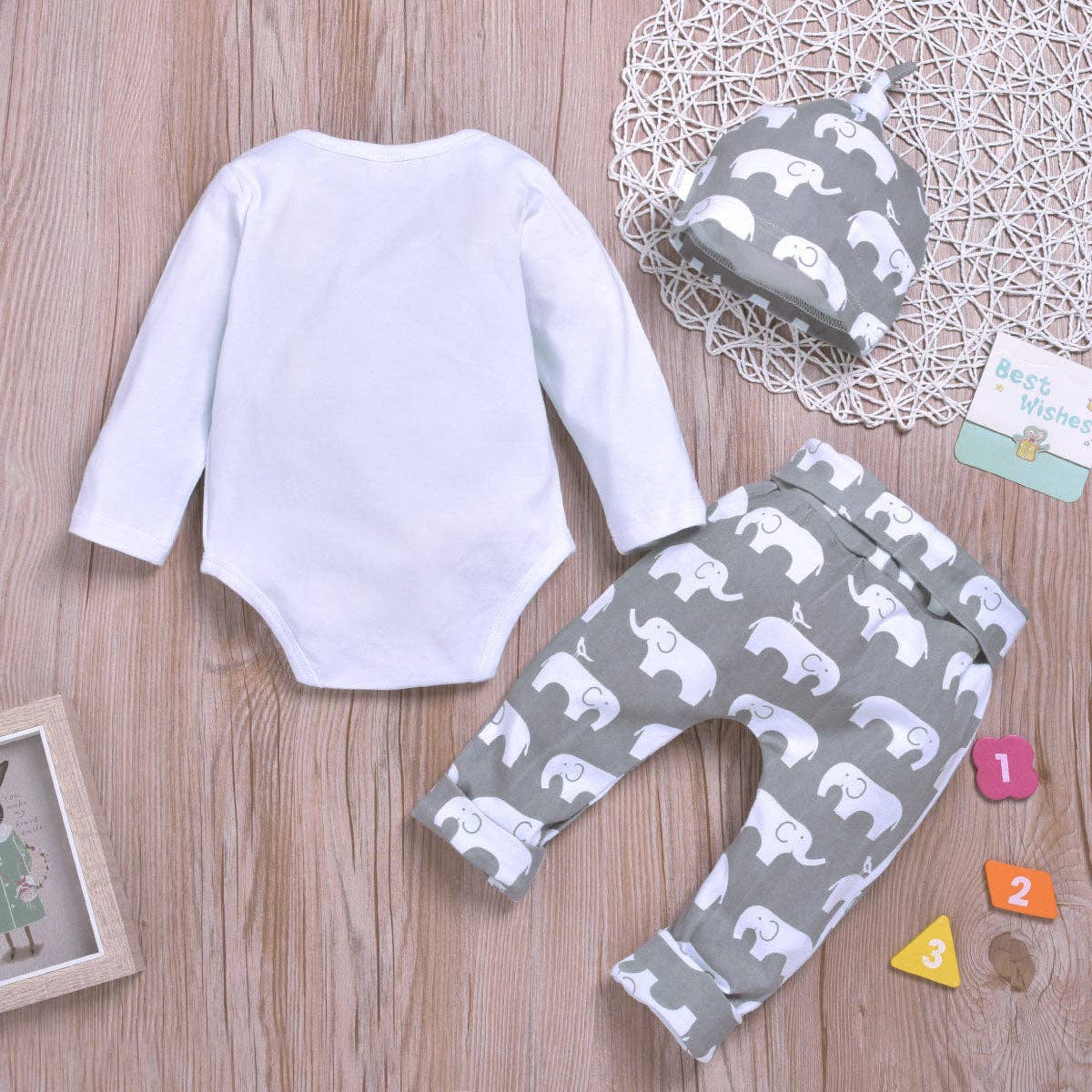 3-piece Baby LITTLE PEANUT Bodysuit Pants with Hat Set