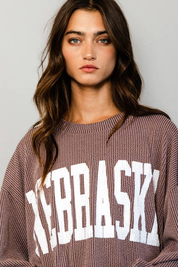 'NEBRASKA' Comfy Oversize Graphic Sweatshirt: COFFEE