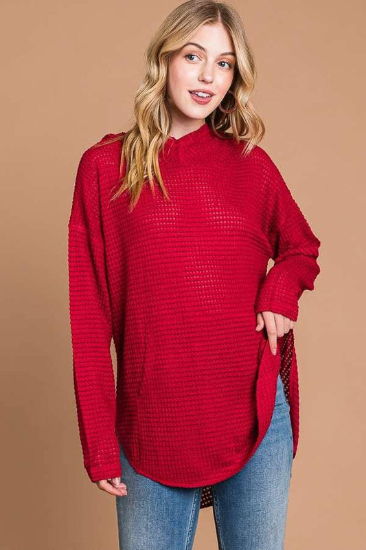 RED RELAX FIT HOODIE TOP