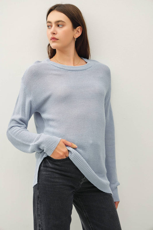 Boyfriend Fit Sweater - Dusty Blue