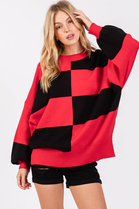 RED/BLACK GAME DAY CHECKERED SWEATER