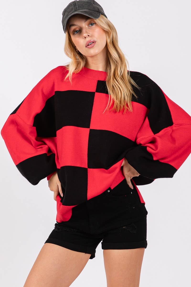 RED/BLACK GAME DAY CHECKERED SWEATER