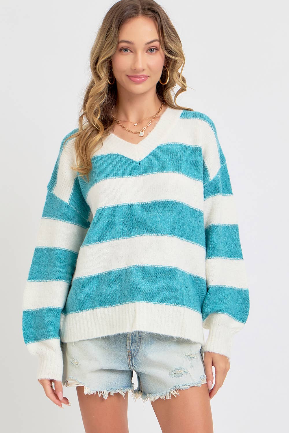 Teal Blue Striped Sweater