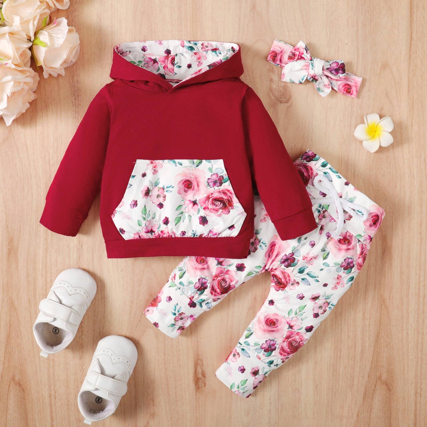 Beautiful Floral Hoodie, Pants and Headband Set