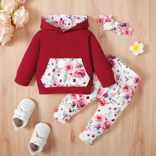 Beautiful Floral Hoodie, Pants and Headband Set