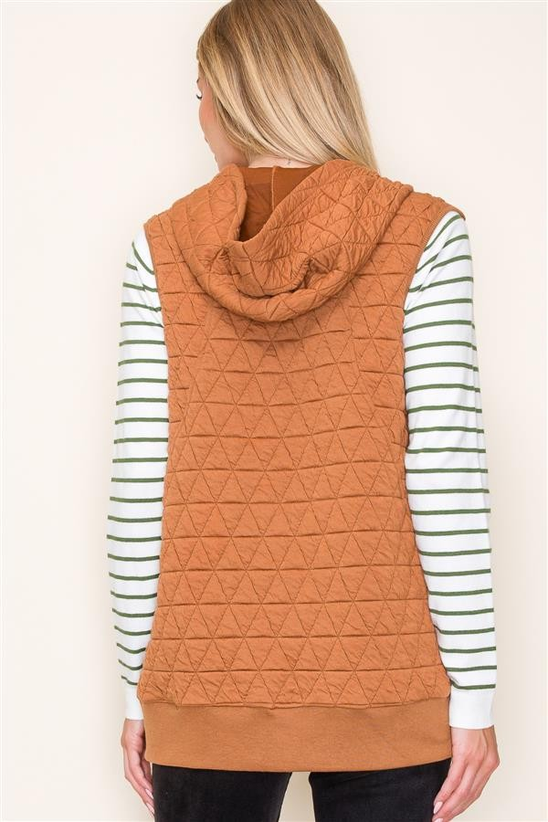 Quilted Knit Hooded Vest - Toffee