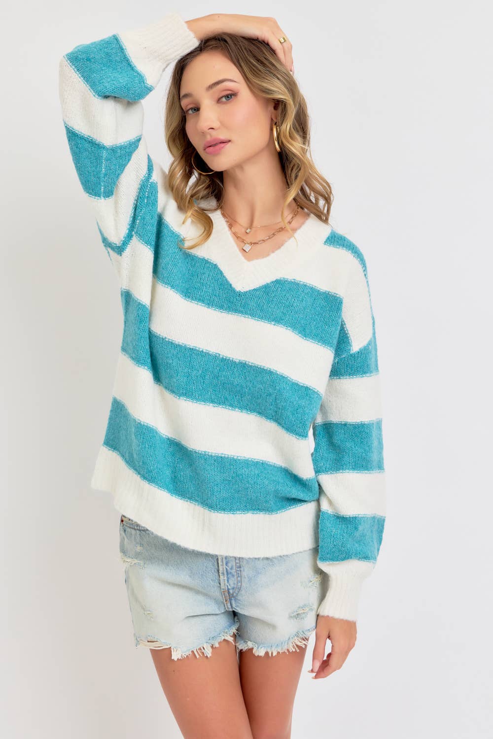 Teal Blue Striped Sweater