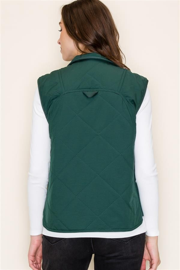 Button Down Padded Vest - Evergreen