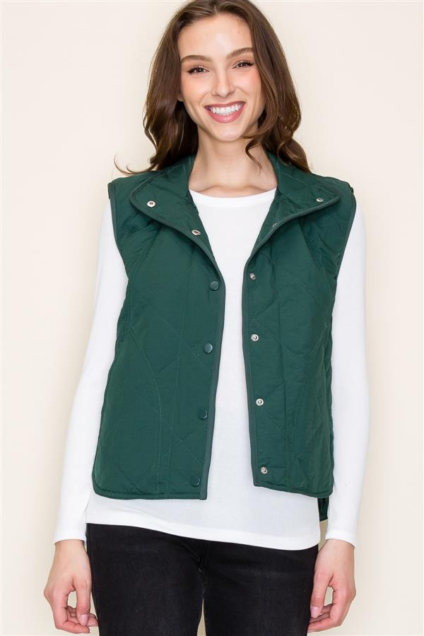 Button Down Padded Vest - Evergreen