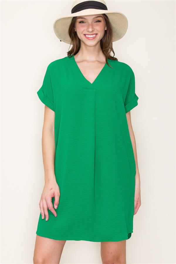 V-Neck Short Sleeve Kelly Green Dress