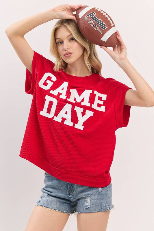 Red Game day Ribbed Knit Top