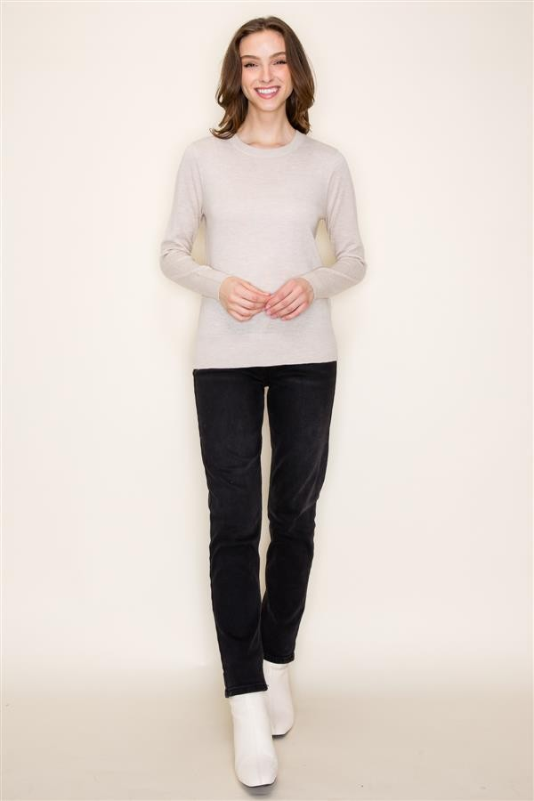 Basic Crew Neck Pullover Sweater - Oatmeal