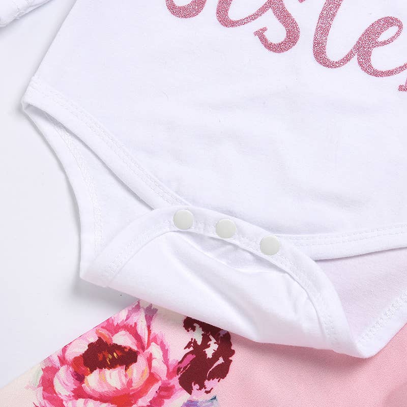 3pc Baby Girl's "LITTLE SISTER" Print Bodysuit