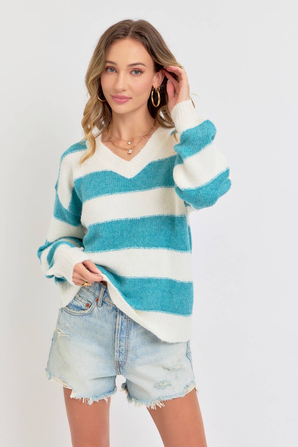 Teal Blue Striped Sweater