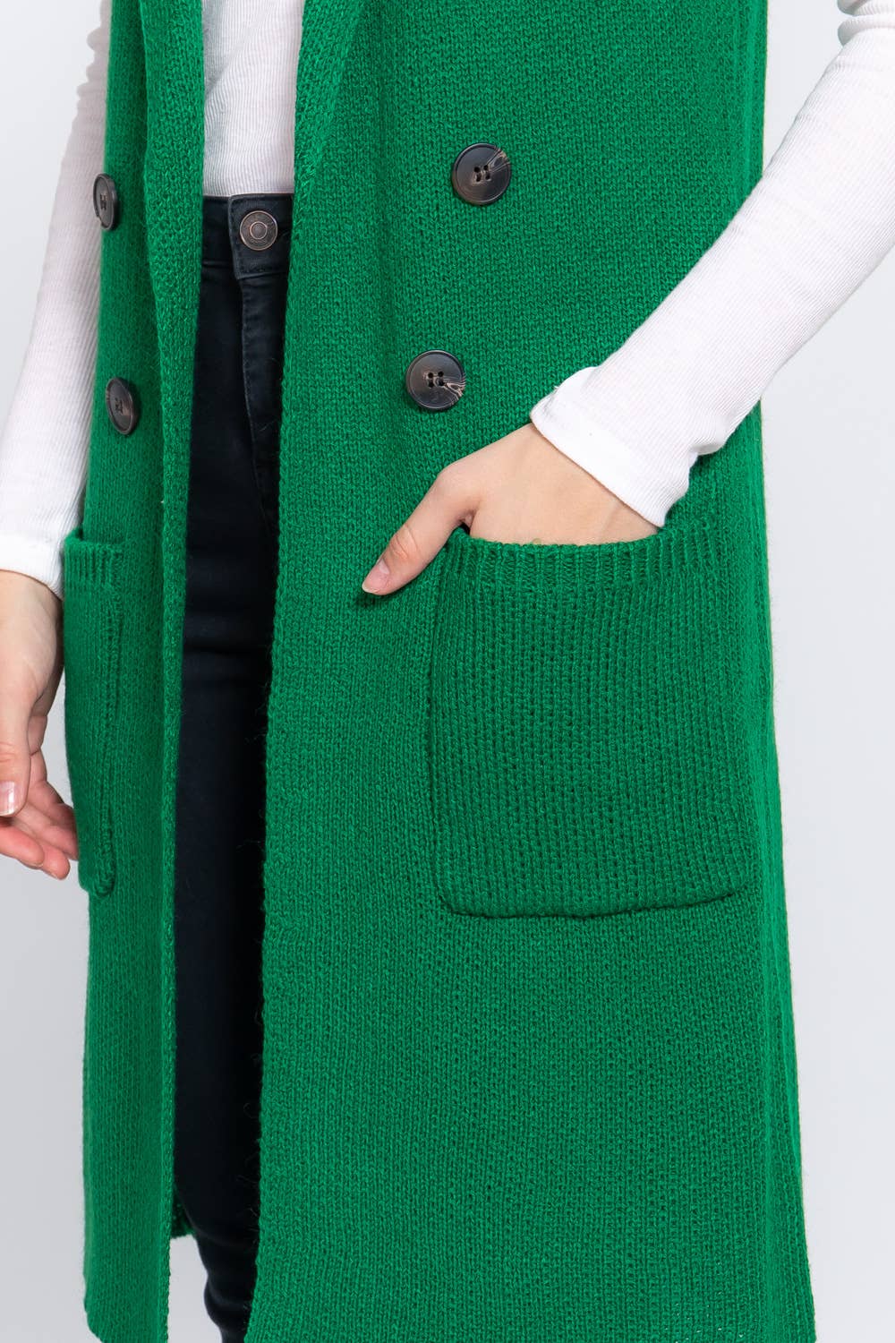 Green Sleeveless Sweater Cardigan