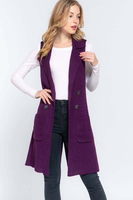 Purple Sleeveless Sweater Cardigan