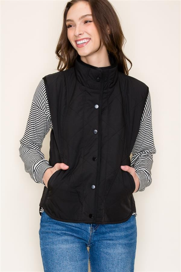 Button Down Padded Vest - Black