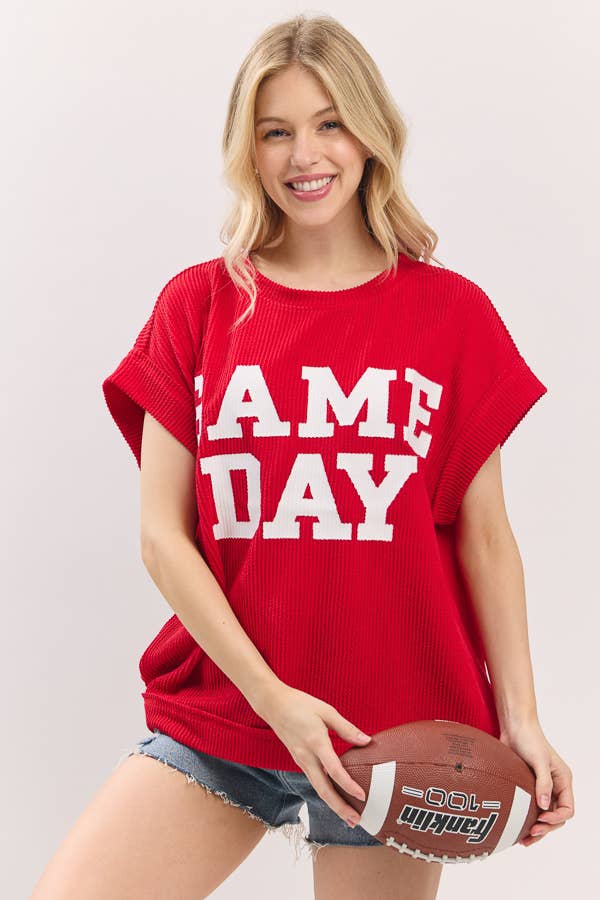 Red Game day Ribbed Knit Top