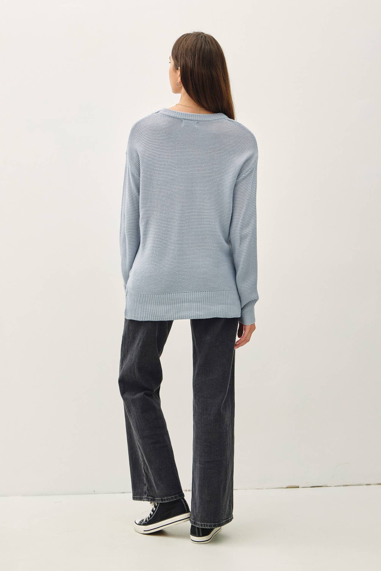 Boyfriend Fit Sweater - Dusty Blue