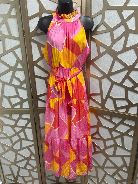 Fuchsia Combo Halter Maxi Dress