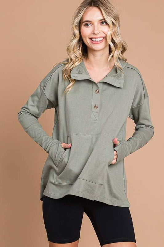 OLIVE OVERSIZED FLARE HIGH & LOW HEM HOODIE