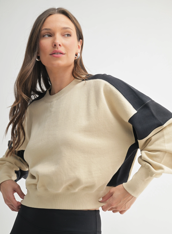 Bone/Black - Contrast Edge Cropped Sweatshirt