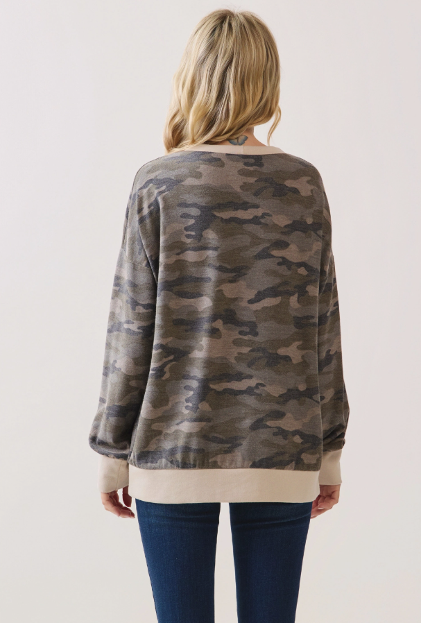 Camo Terry Knit Pullover Top