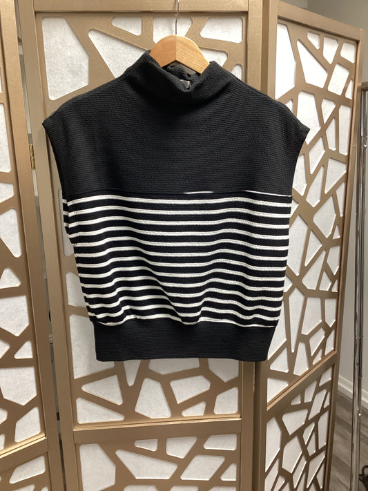 Black Mockneck Knit Stripe