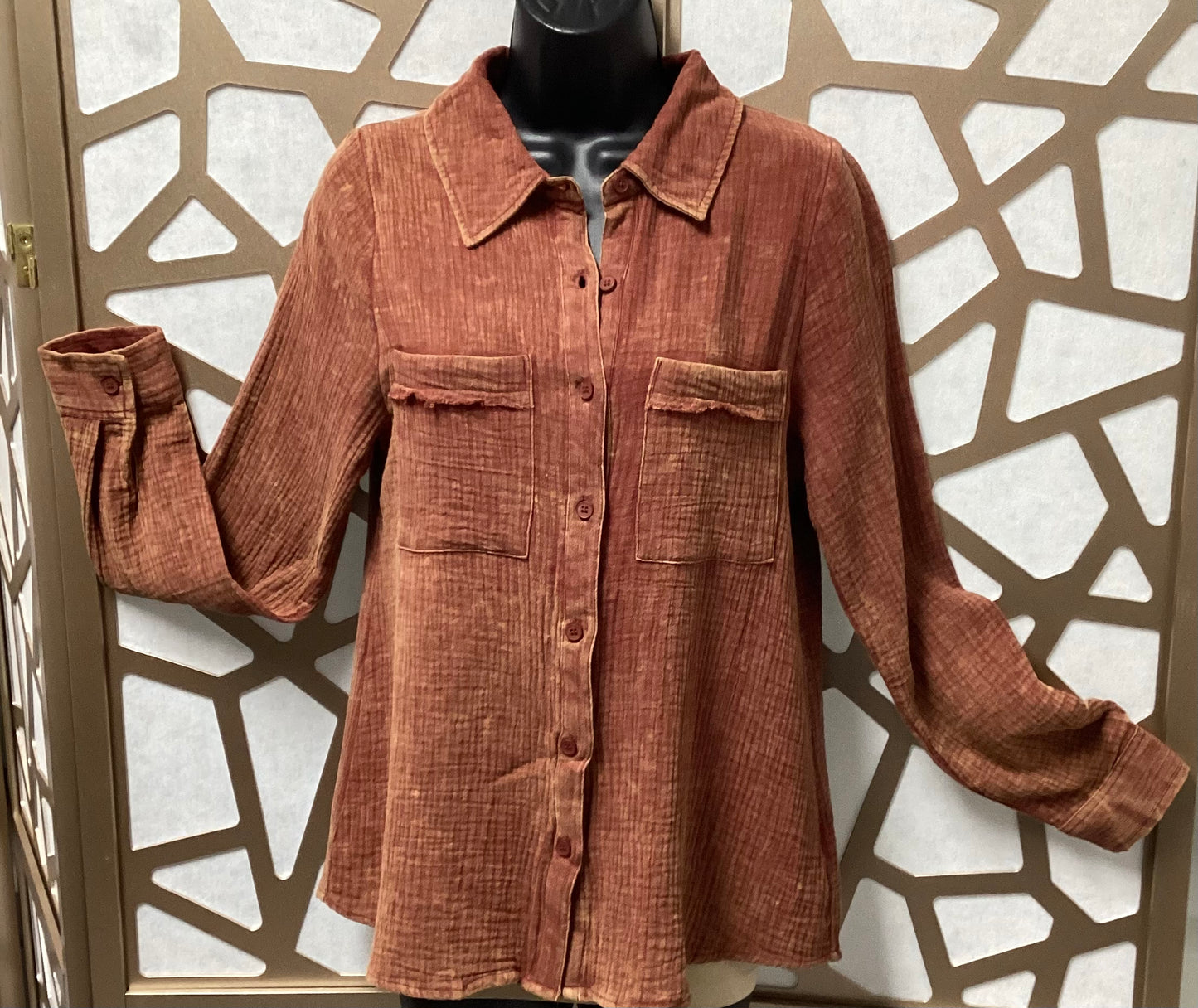 Brick Soft Crinkle Gauze Shirt