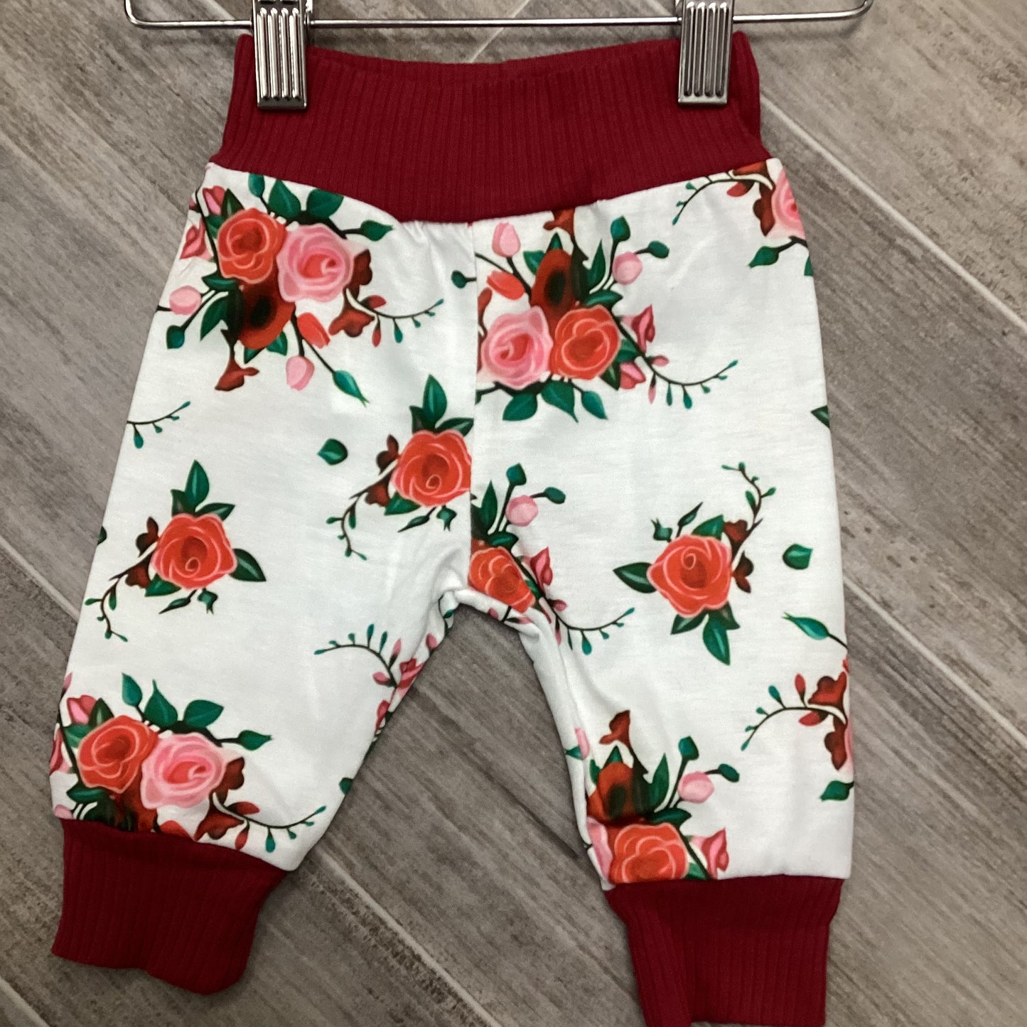 Baby Girl 3pcs Ribbed Rose Floral Long Sleeve Romper Set: Burgundy