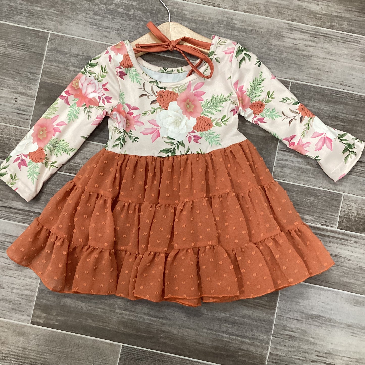 Orange Floral Tiered Dress