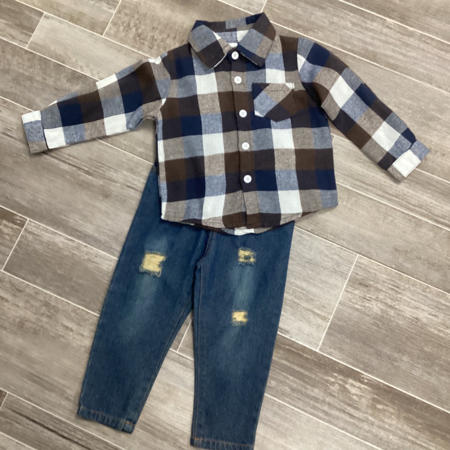 Checkered Shirt & Denim Set