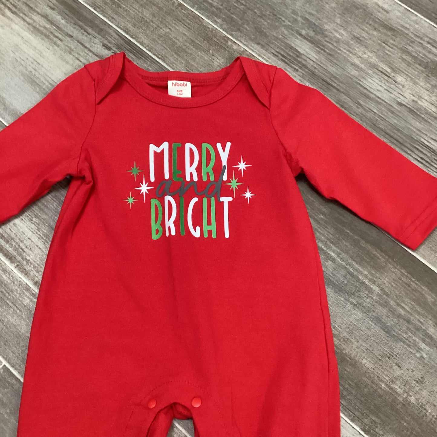 Red "Merry and Bright" Baby Romper- 3-6 Months