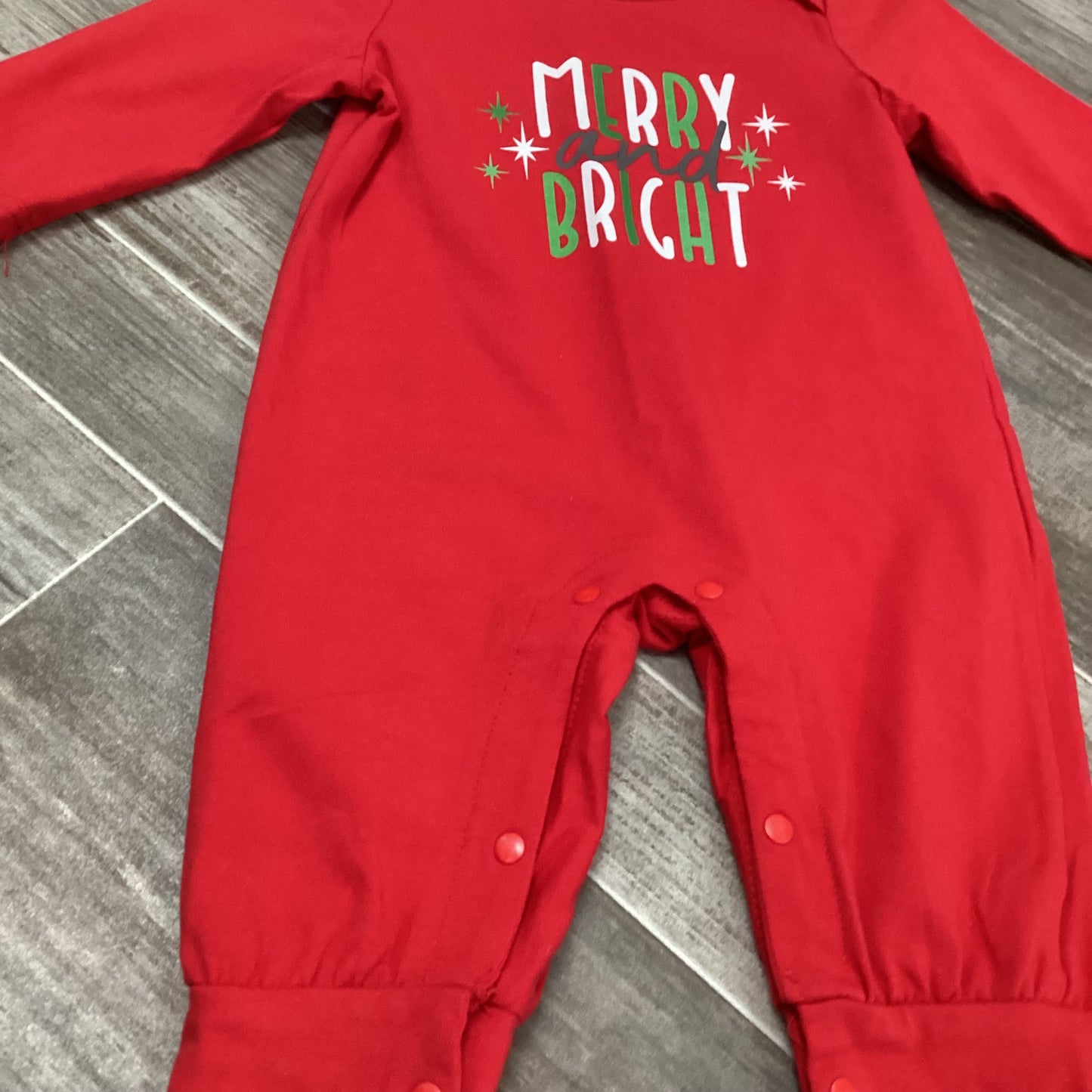 Red "Merry and Bright" Baby Romper- 3-6 Months