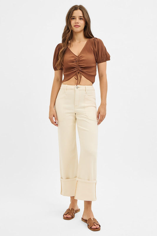 Risen High Rise Sraight Turn Up Cuffed W/ Patch Pocket Detail Pants