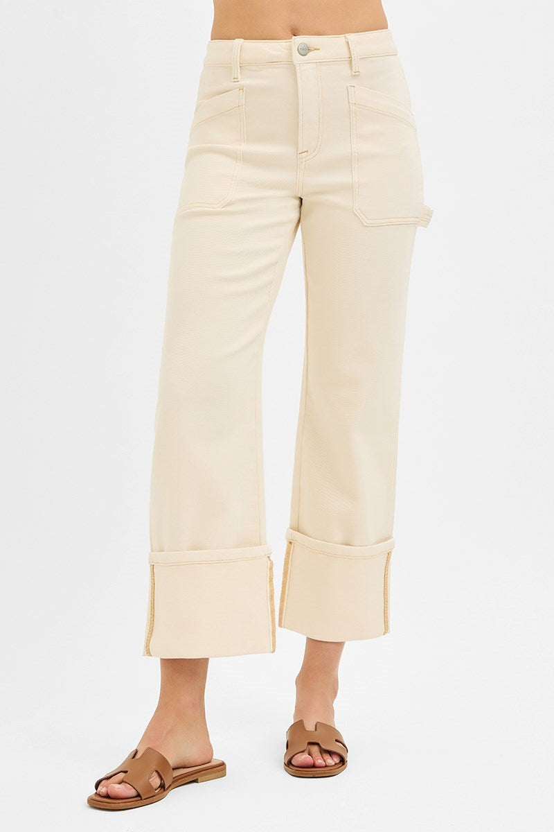 Risen High Rise Sraight Turn Up Cuffed W/ Patch Pocket Detail Pants